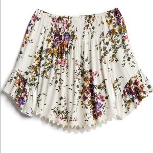 Crotchet detail smocked knit top off the shoulder